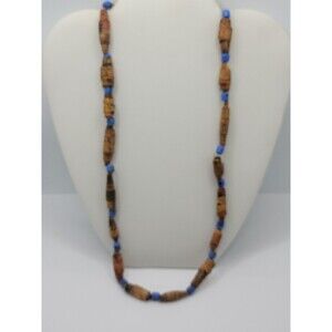 Boho Colorful Hand Rolled Hand Painted Bead Necklace 70” Long African